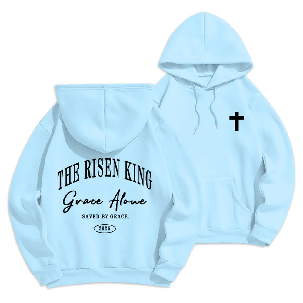 Christianartworkshop Felpa con cappuccio grigio chiaro "The Risen King Grace Alone" - Blu - 2XL - image 0