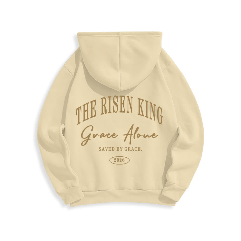 Christianartworkshop Felpa con cappuccio grigio chiaro "The Risen King Grace Alone" - image 7