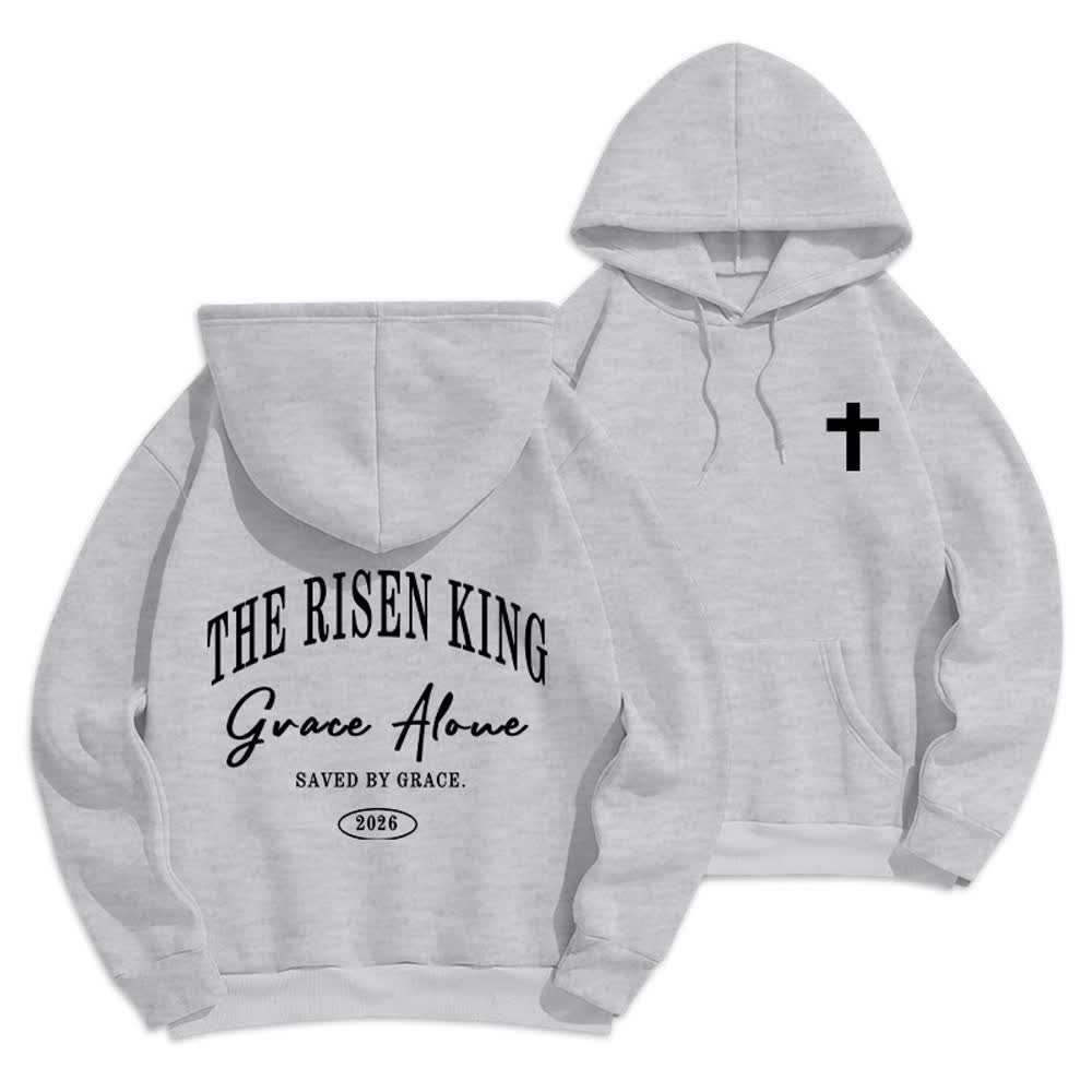 Christianartworkshop Felpa con cappuccio grigio chiaro "The Risen King Grace Alone" - Grigio - 2XL - image 9