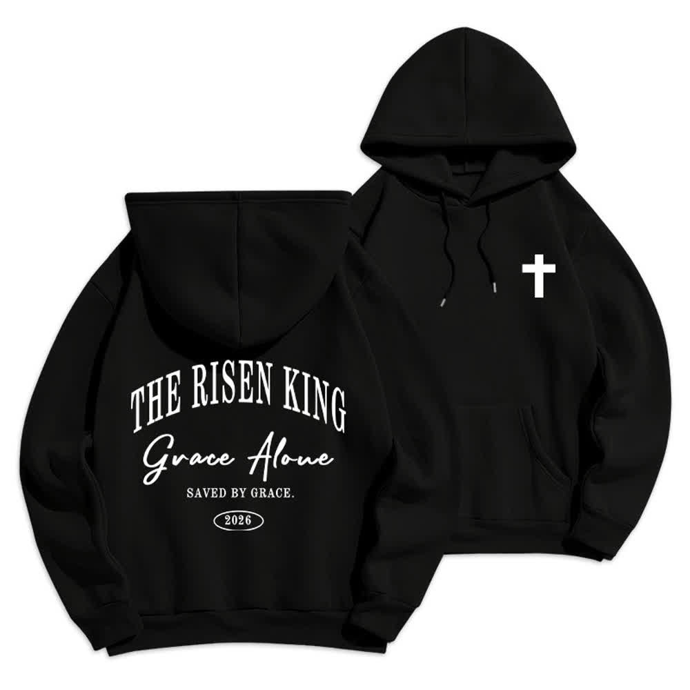 Christianartworkshop Felpa con cappuccio grigio chiaro "The Risen King Grace Alone" - Nero - 2XL - image 21