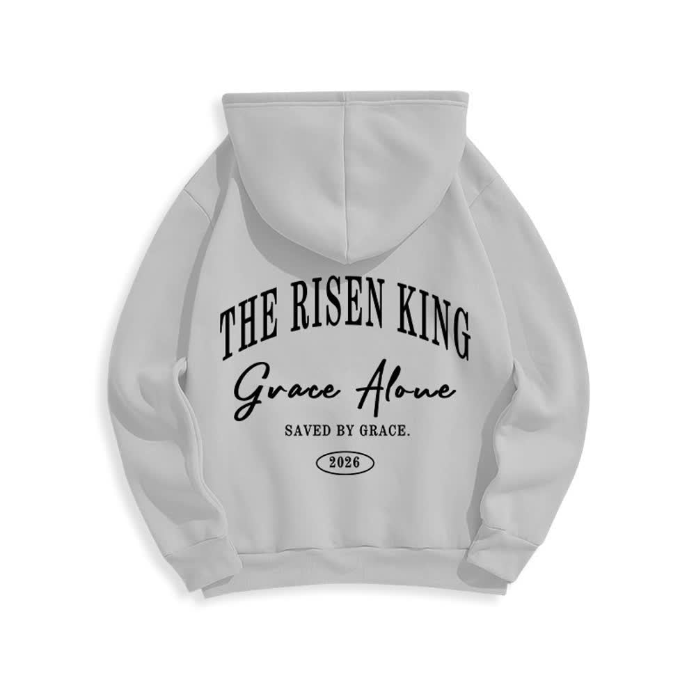 Christianartworkshop Felpa con cappuccio grigio chiaro "The Risen King Grace Alone" - image 10
