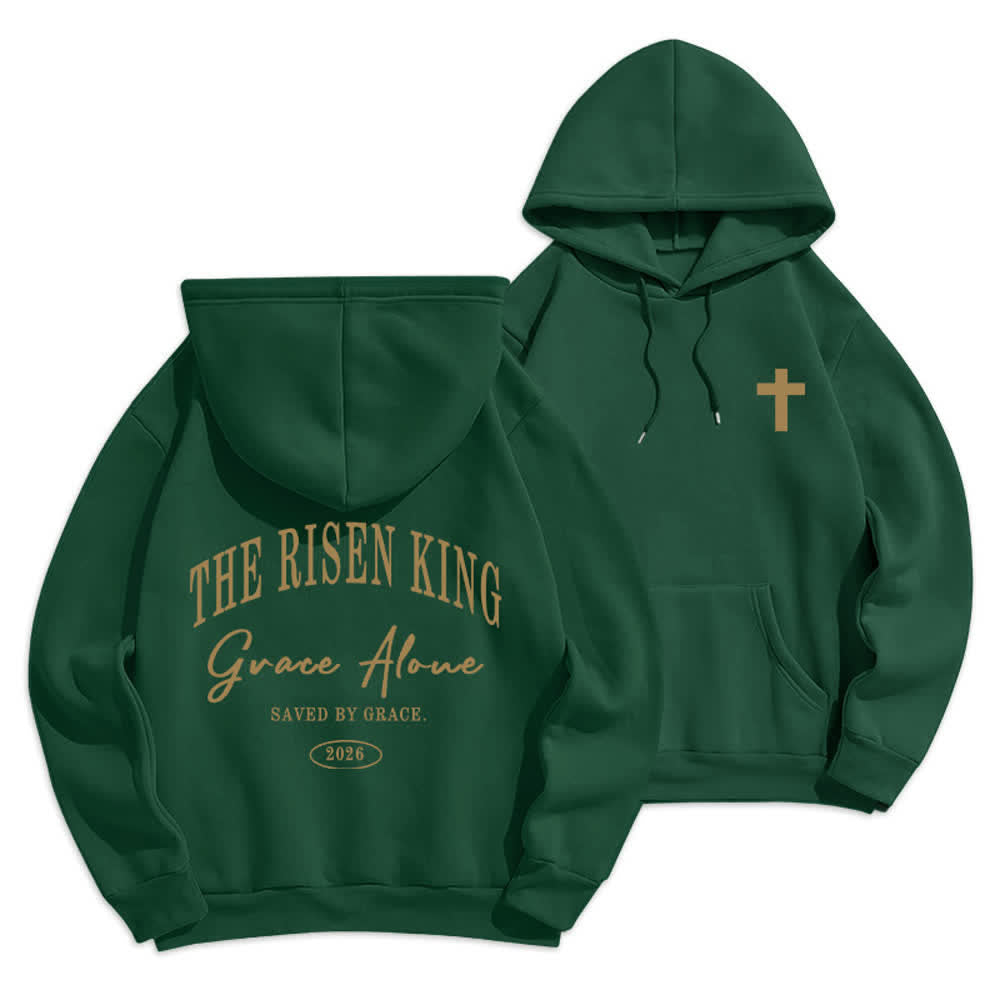 Christianartworkshop Felpa con cappuccio grigio chiaro "The Risen King Grace Alone" - Verde - 2XL - image 18