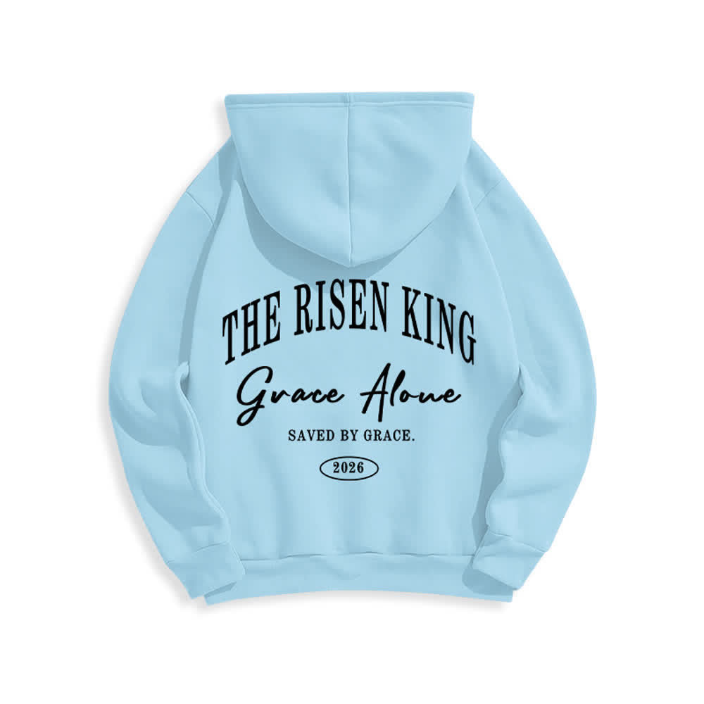Christianartworkshop Felpa con cappuccio grigio chiaro "The Risen King Grace Alone" - image 1