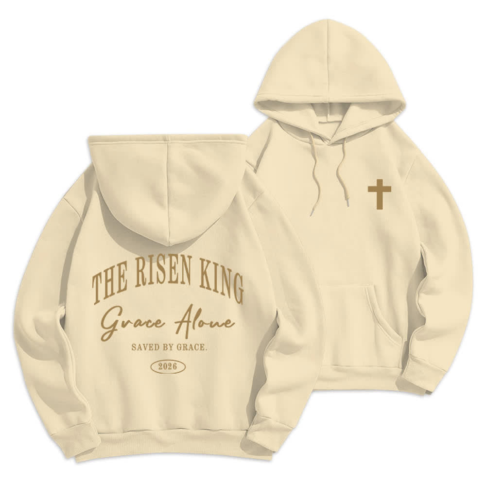 Christianartworkshop Felpa con cappuccio grigio chiaro "The Risen King Grace Alone" - Beige - 2XL - image 6