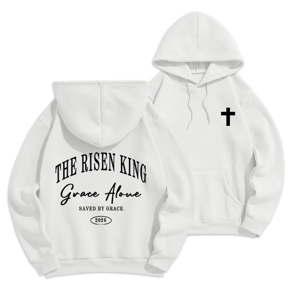 Christianartworkshop Felpa con cappuccio grigio chiaro "The Risen King Grace Alone" - Bianco - 2XL - image 3