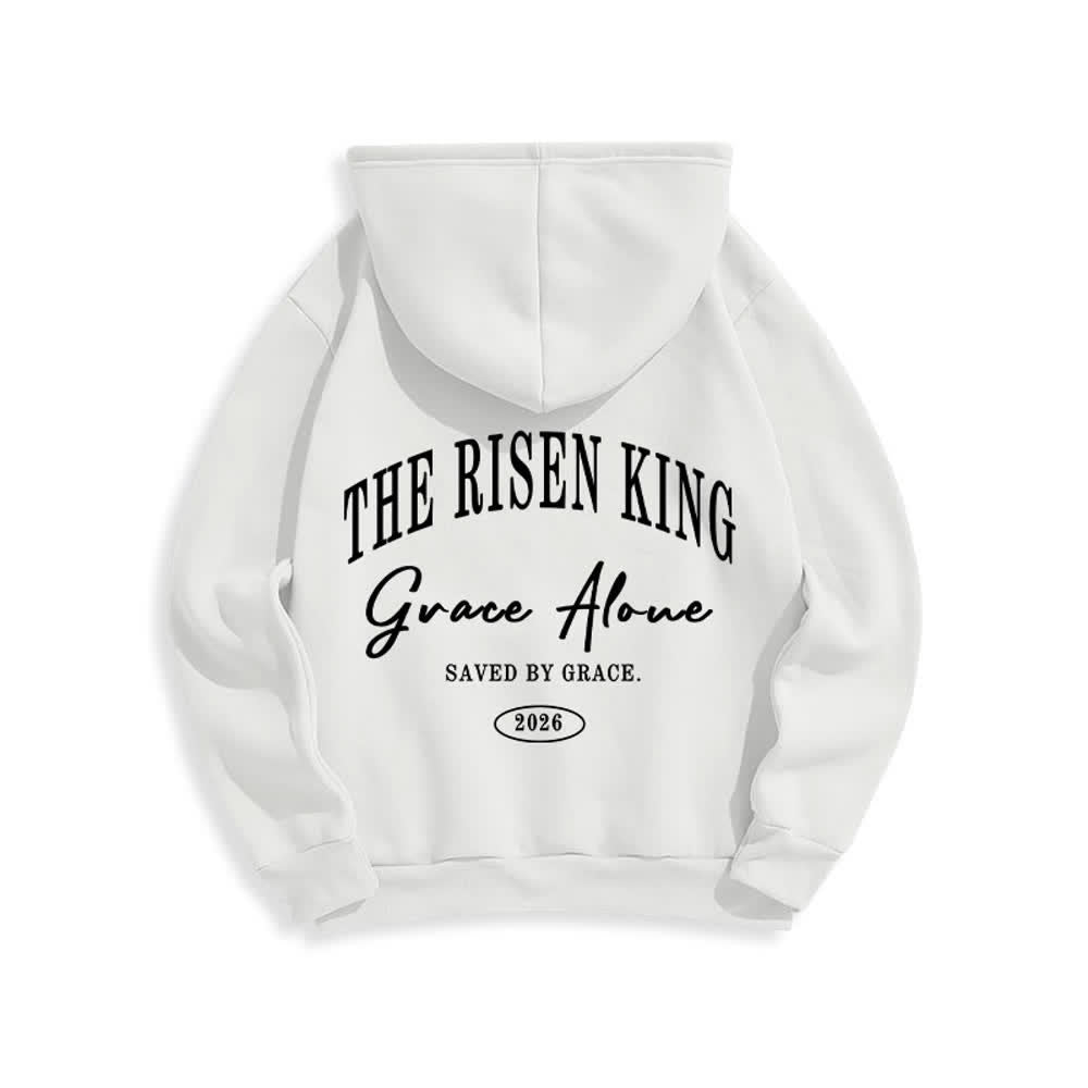 Christianartworkshop Felpa con cappuccio grigio chiaro "The Risen King Grace Alone" - image 4