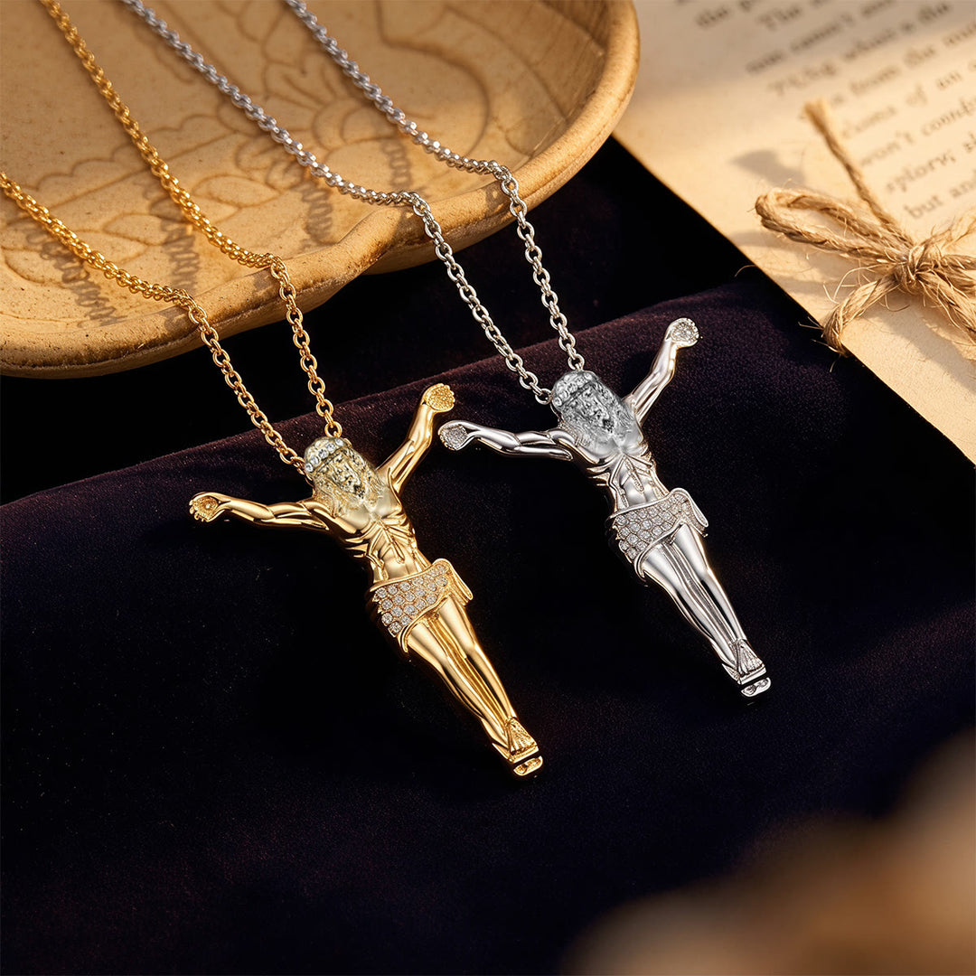 Christianartworkshop Collana con crocifisso di Gesù scintillante: segno di dolce rifugio celeste - image 1