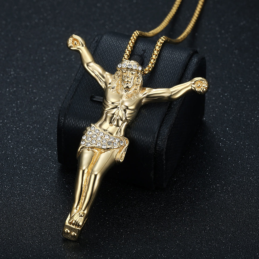 Christianartworkshop Collana con crocifisso di Gesù scintillante: segno di dolce rifugio celeste - D'oro - image 0