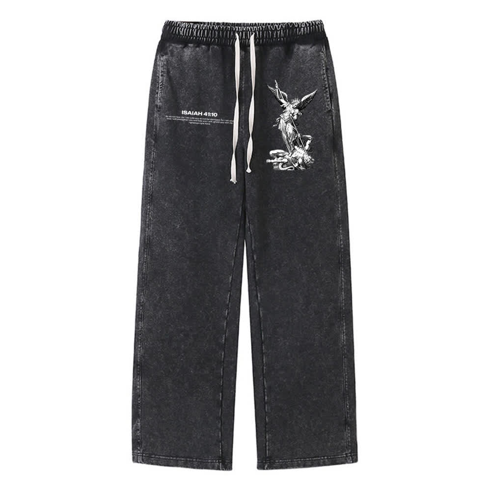 Christianartworkshop Arcangelo Michele Isaia 41:10 Pantaloni della tuta lavati con scritta - Nero - XL - image 6
