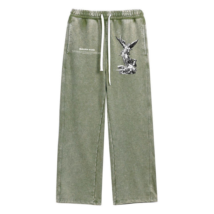 Christianartworkshop Arcangelo Michele Isaia 41:10 Pantaloni della tuta lavati con scritta - Verde militare - XL - image 3