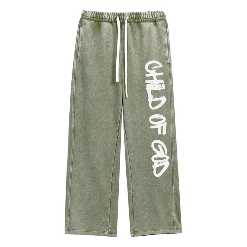 Christianartworkshop Graffiti Child Of God Statement Washed Sweatpants - Verde militare - XL - image 6