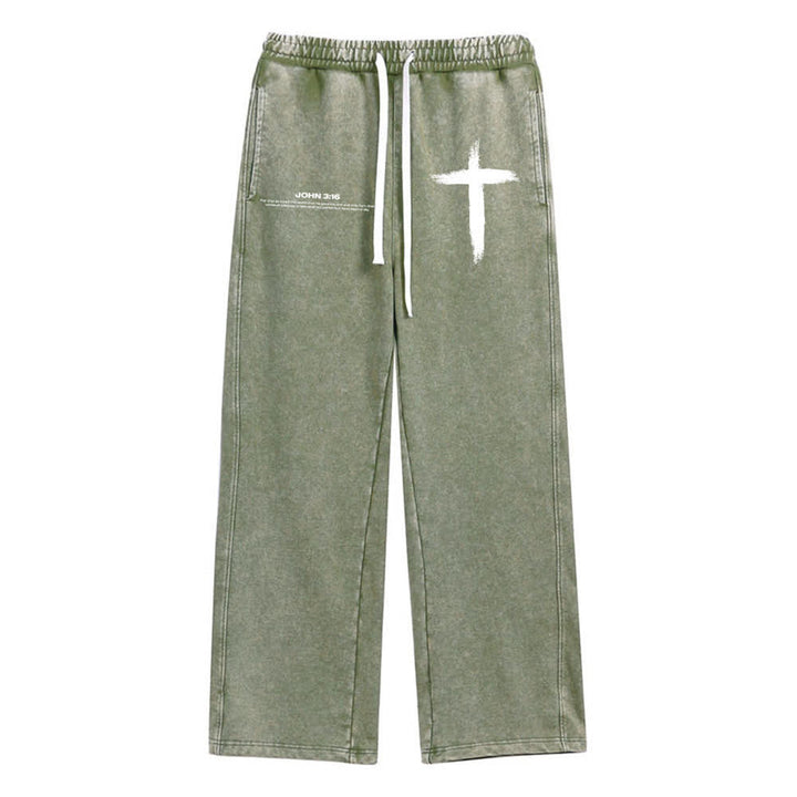 Christianartworkshop Croce a pennellate Giovanni 3:16 Citazione biblica Pantaloni della tuta lavati - Verde militare - XL - image 9