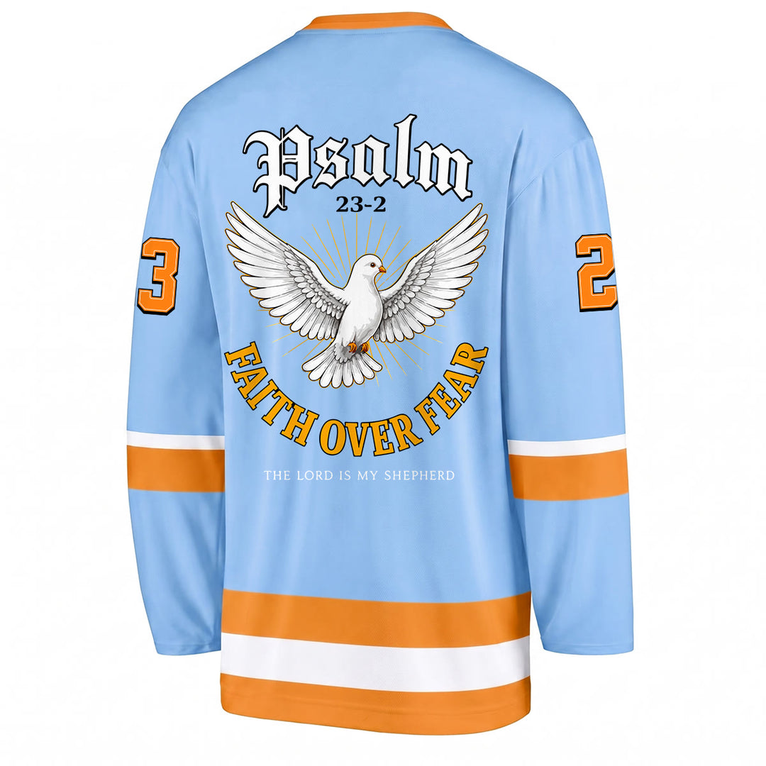Christianartworkshop Maglia da hockey a maniche lunghe con la scritta "Fede contro la paura" e il Salmo 23. - image 2