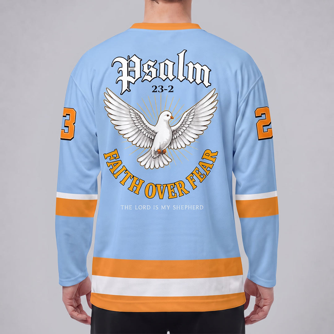 Christianartworkshop Maglia da hockey a maniche lunghe con la scritta "Fede contro la paura" e il Salmo 23. - image 4
