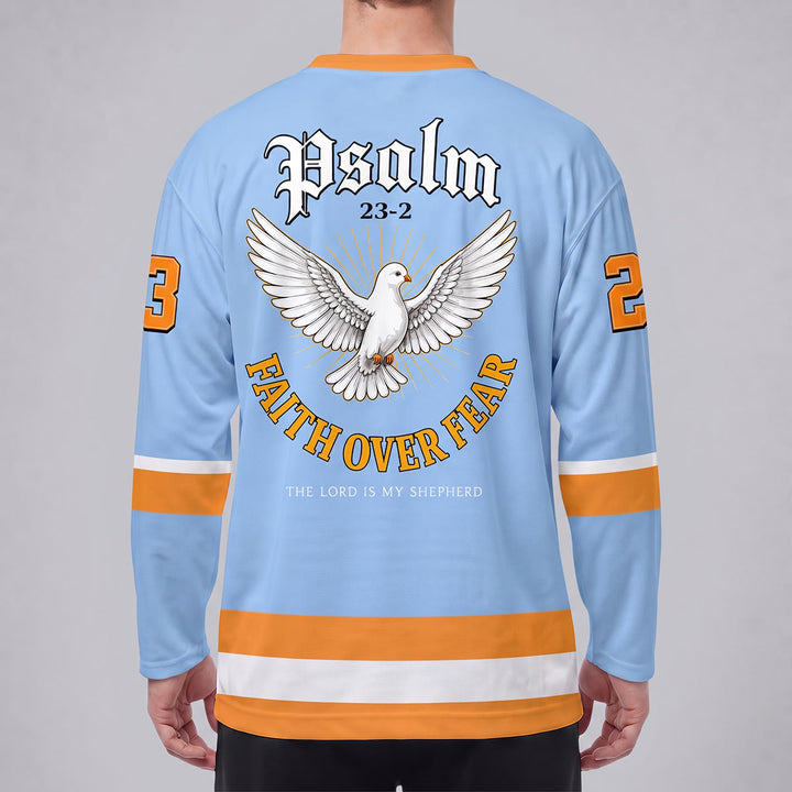 Christianartworkshop Maglia da hockey a maniche lunghe con la scritta "Fede contro la paura" e il Salmo 23. - image 4