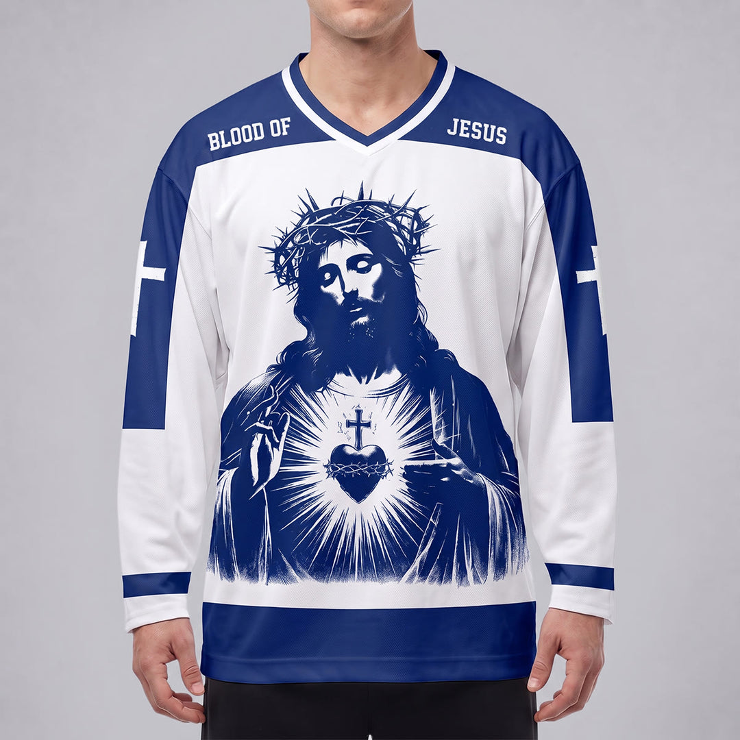 Christianartworkshop Maglia da hockey a maniche lunghe con il Sacro Cuore e il Sangue di Gesù  - image 1