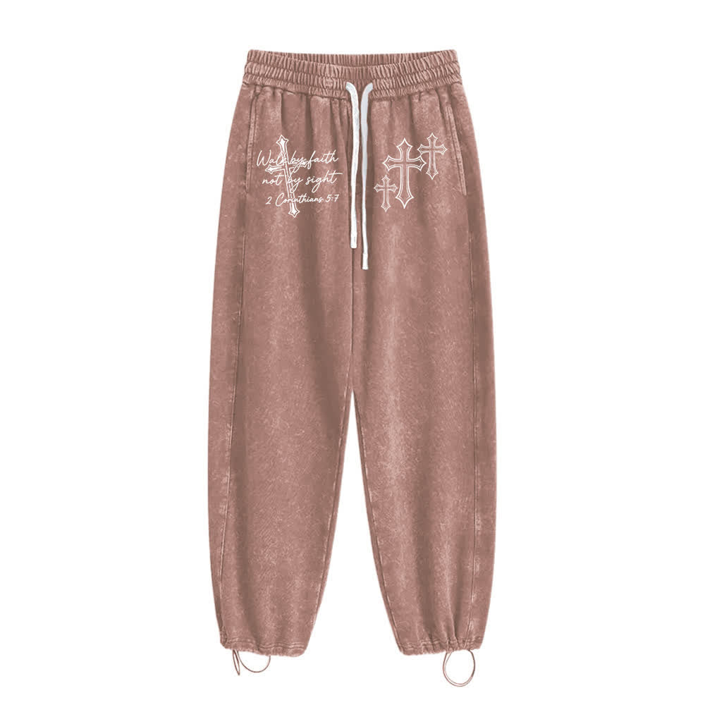 Christianartworkshop Scripture Walk By Faith Ornate Cross Statement Washed Sweatpants - image 10