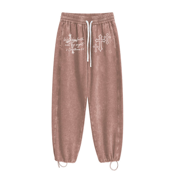 Christianartworkshop Scripture Walk By Faith Ornate Cross Statement Washed Sweatpants - image 10