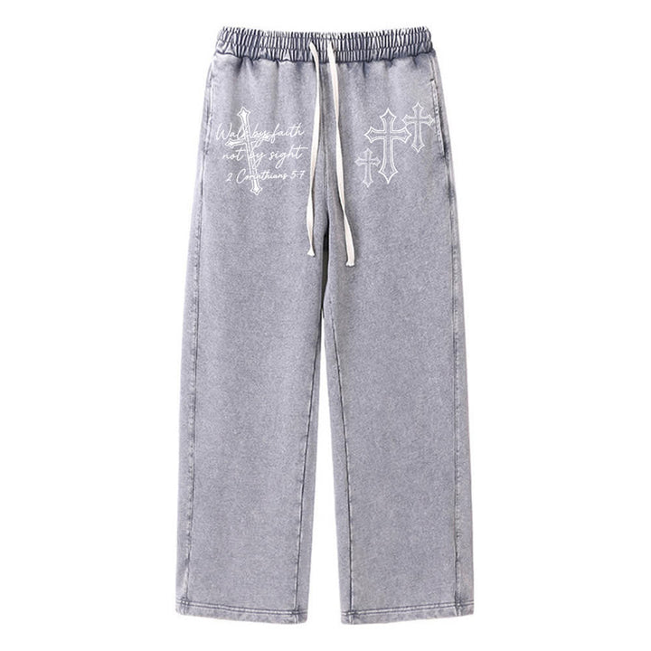 Christianartworkshop Scripture Walk By Faith Ornate Cross Statement Washed Sweatpants - Grigio - XL - image 3