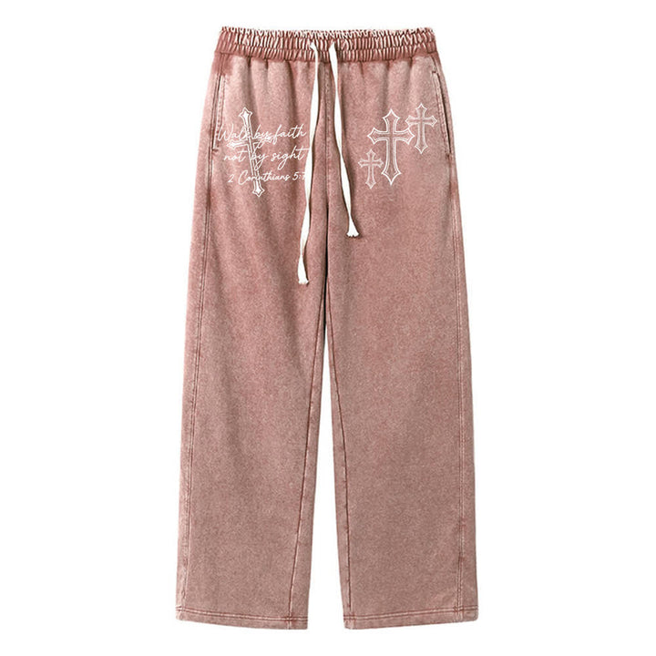 Christianartworkshop Scripture Walk By Faith Ornate Cross Statement Washed Sweatpants - Marrone - XL - image 9
