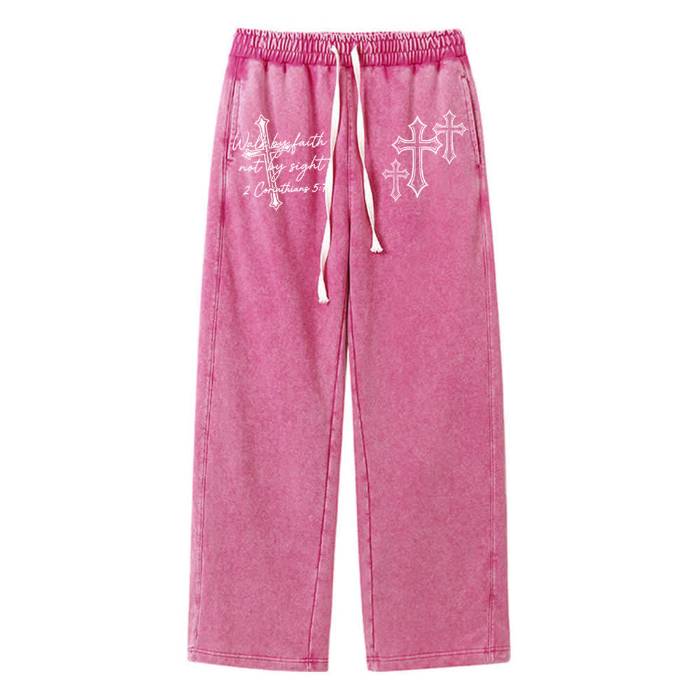 Christianartworkshop Scripture Walk By Faith Ornate Cross Statement Washed Sweatpants - Rosa - XL - image 12