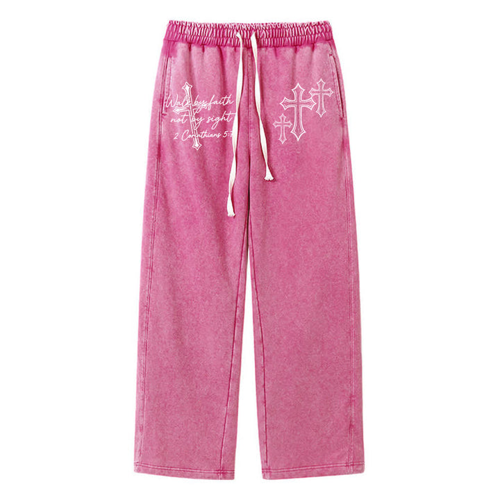 Christianartworkshop Scripture Walk By Faith Ornate Cross Statement Washed Sweatpants - Rosa - XL - image 12