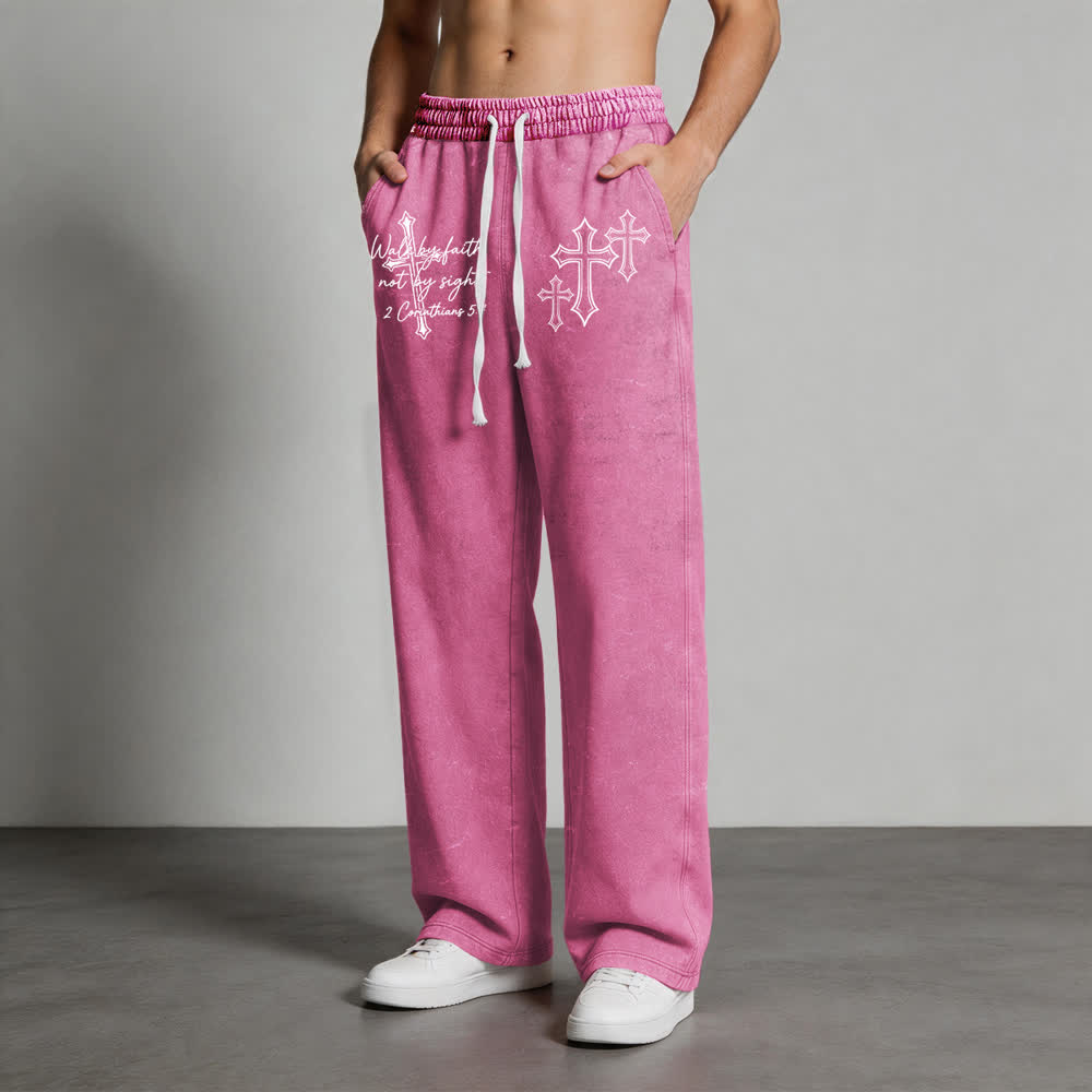 Christianartworkshop Scripture Walk By Faith Ornate Cross Statement Washed Sweatpants - image 14