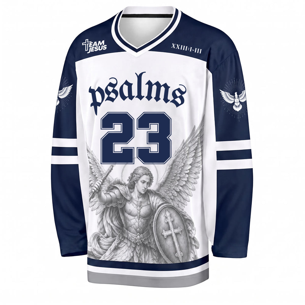 Christianartworkshop Maglia da hockey a maniche lunghe "Salmo 23 San Michele Guerriero della Fede" - image 1