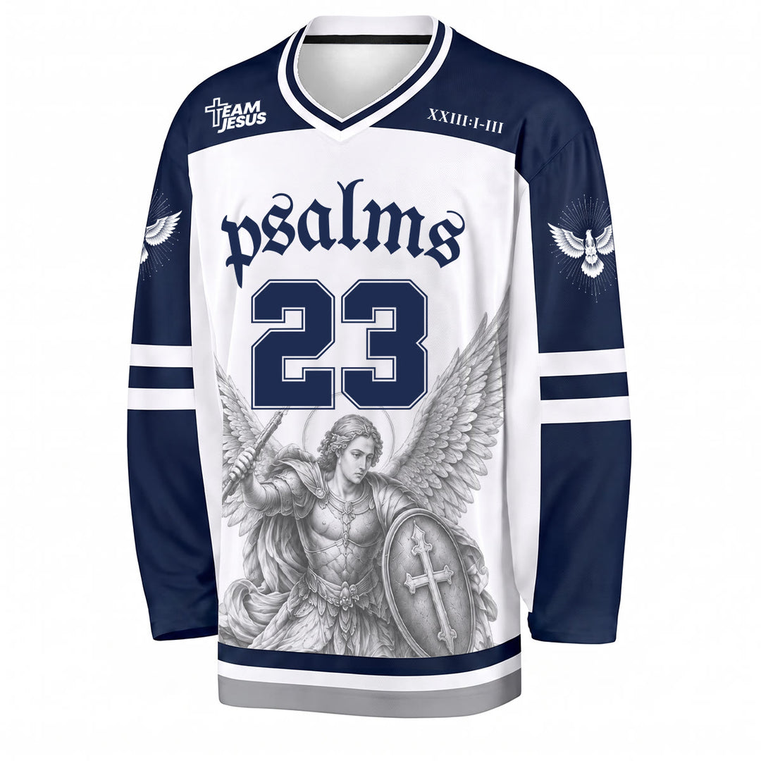 Christianartworkshop Maglia da hockey a maniche lunghe "Salmo 23 San Michele Guerriero della Fede" - image 1