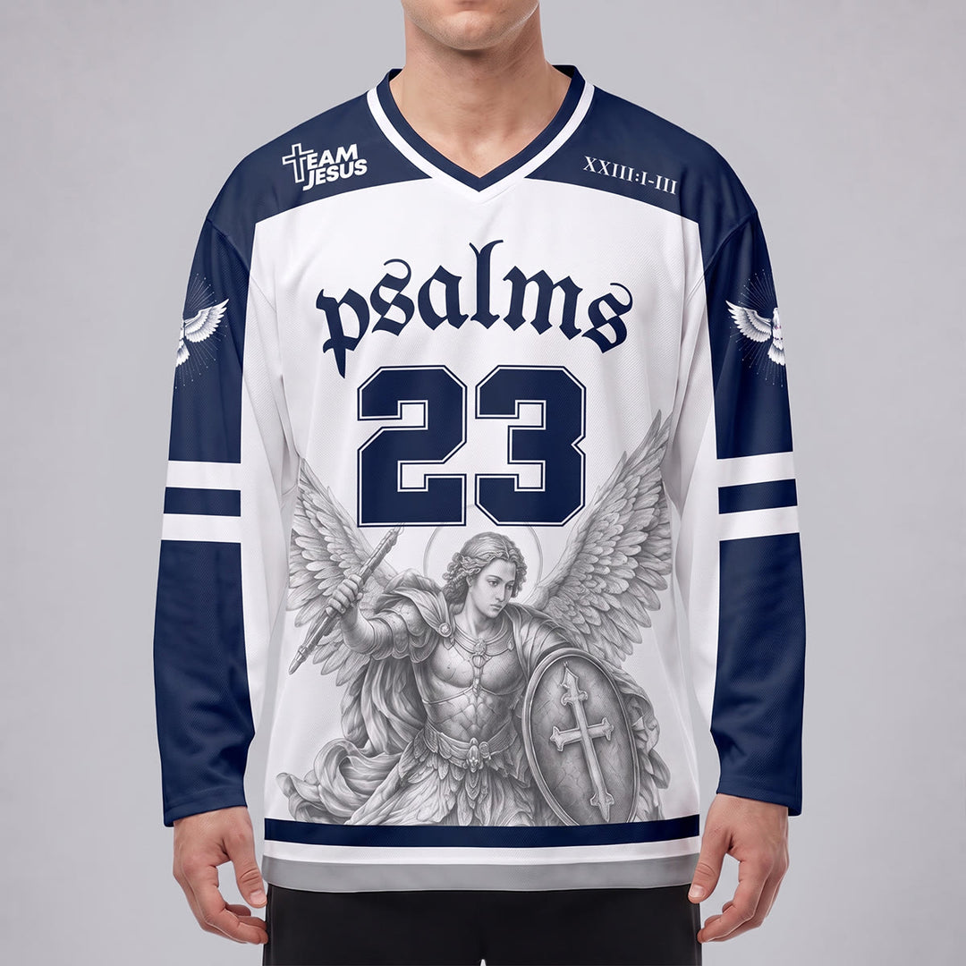Christianartworkshop Maglia da hockey a maniche lunghe "Salmo 23 San Michele Guerriero della Fede" - image 3