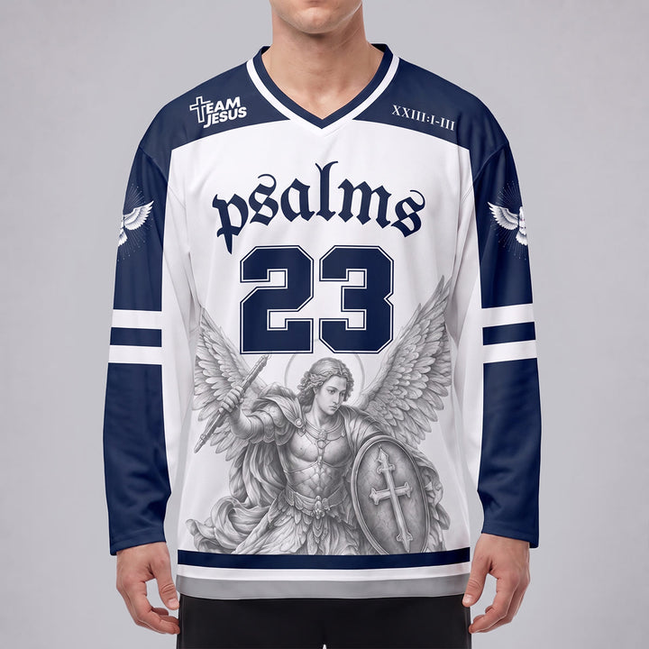 Christianartworkshop Maglia da hockey a maniche lunghe "Salmo 23 San Michele Guerriero della Fede" - image 3