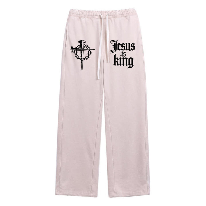 Christianartworkshop Pantaloni della tuta lavati con croce gotica a chiodi e scritta "Gesù è re" - Albicocca - XL - image 15