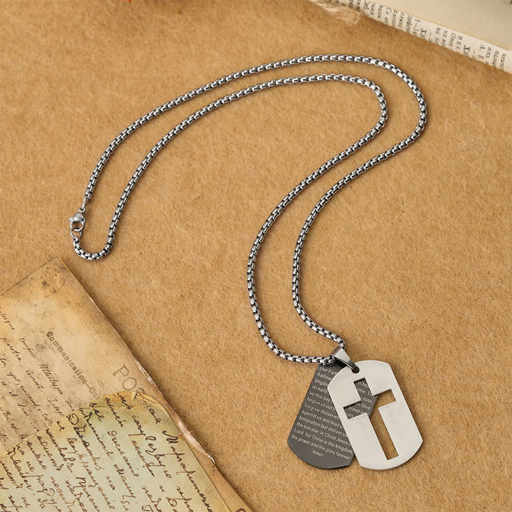 Christianartworkshop Collana con ciondolo a croce con preghiera del Signore e targhetta militare: emblema di grazia divina e fede - image 8