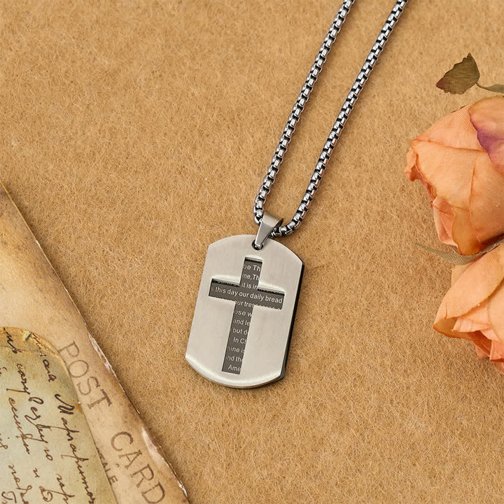 Christianartworkshop Collana con ciondolo a croce con preghiera del Signore e targhetta militare: emblema di grazia divina e fede - image 9
