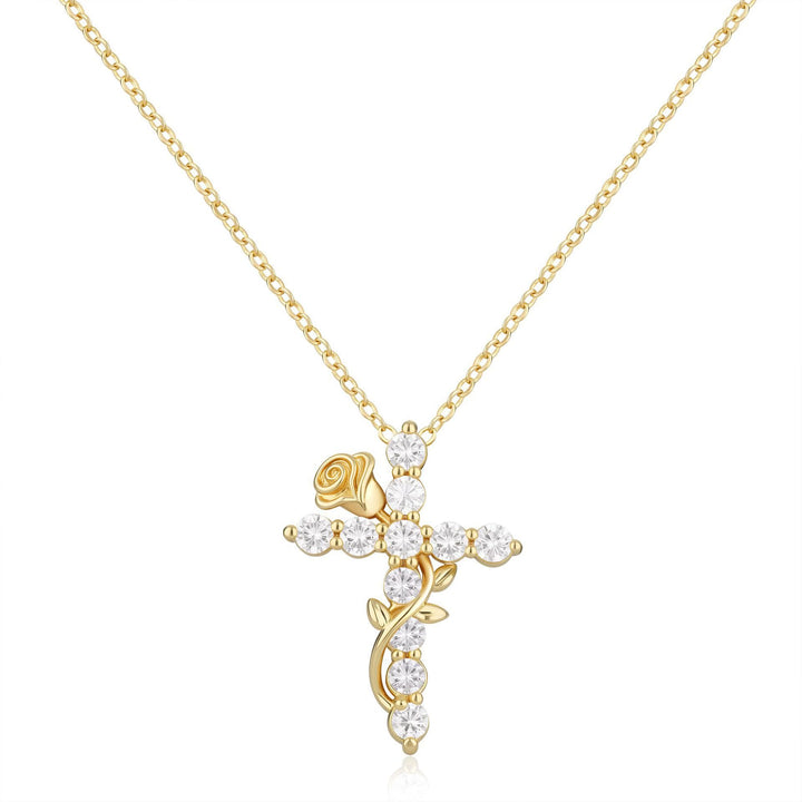 Collana con ciondolo a croce con rosa e vite di cristallo Christianartworkshop : simbolo di dolce misericordia celeste - image 0