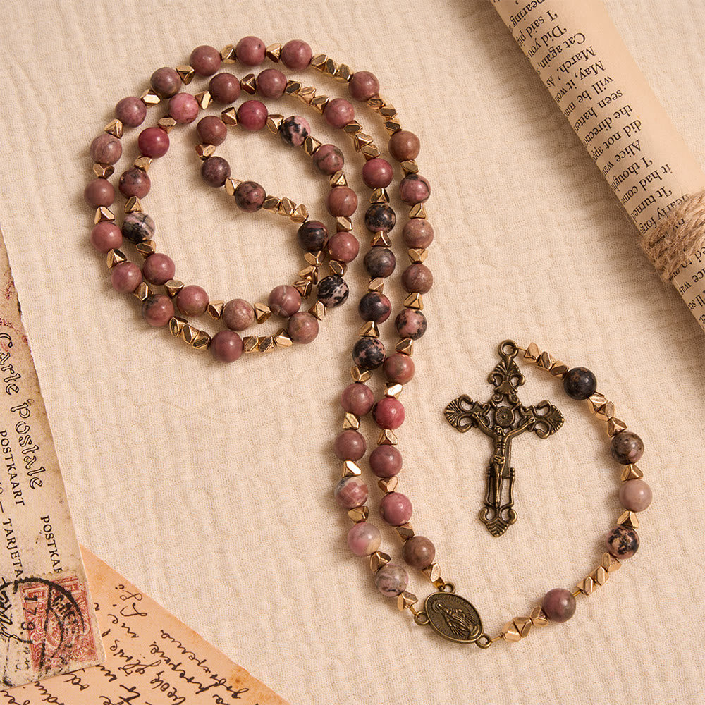 Christianartworkshop Medaglia miracolosa e crocifisso rotondi da 6 mm, multicolore, naturali, con linea nera, rosario - image 1
