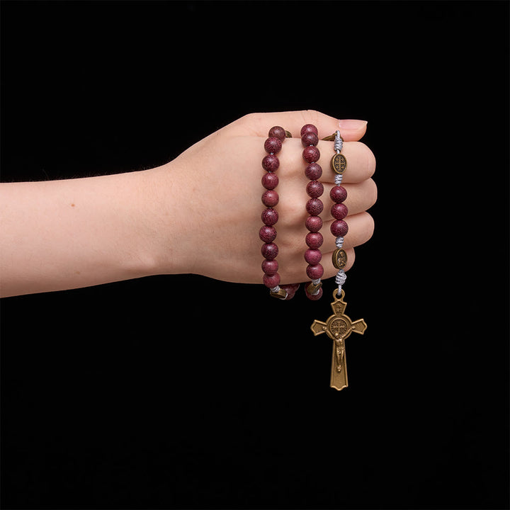 Christianartworkshop: Rosario della Madonna in legno di Purpleheart con devozione in bronzo. - image 5