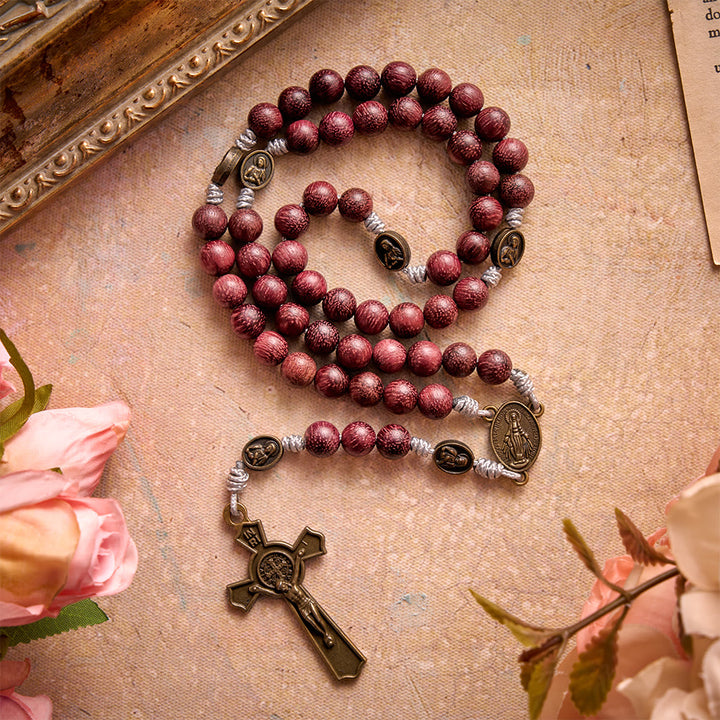 Christianartworkshop: Rosario della Madonna in legno di Purpleheart con devozione in bronzo. - image 1