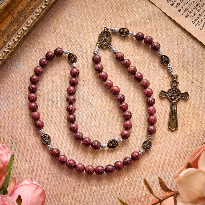 Christianartworkshop: Rosario della Madonna in legno di Purpleheart con devozione in bronzo. - Nostra Signora e il Crocifisso - image 0