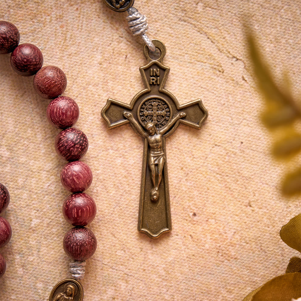 Christianartworkshop: Rosario della Madonna in legno di Purpleheart con devozione in bronzo. - image 3