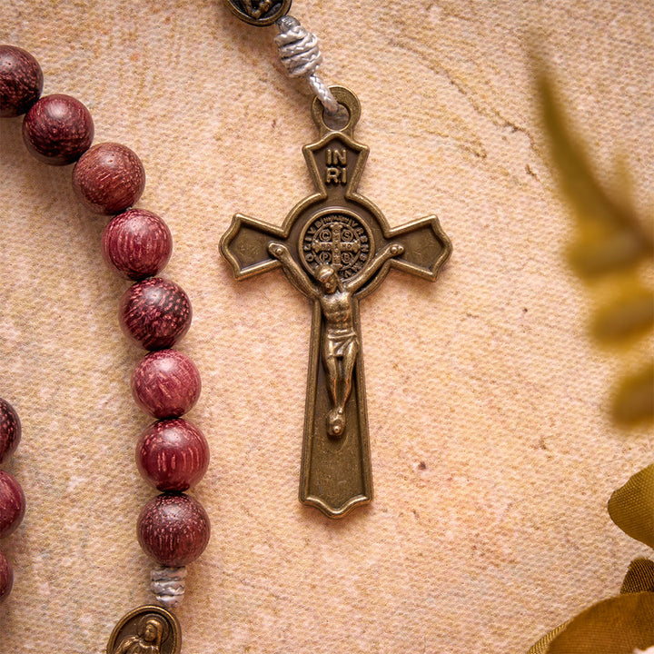 Christianartworkshop: Rosario della Madonna in legno di Purpleheart con devozione in bronzo. - image 3