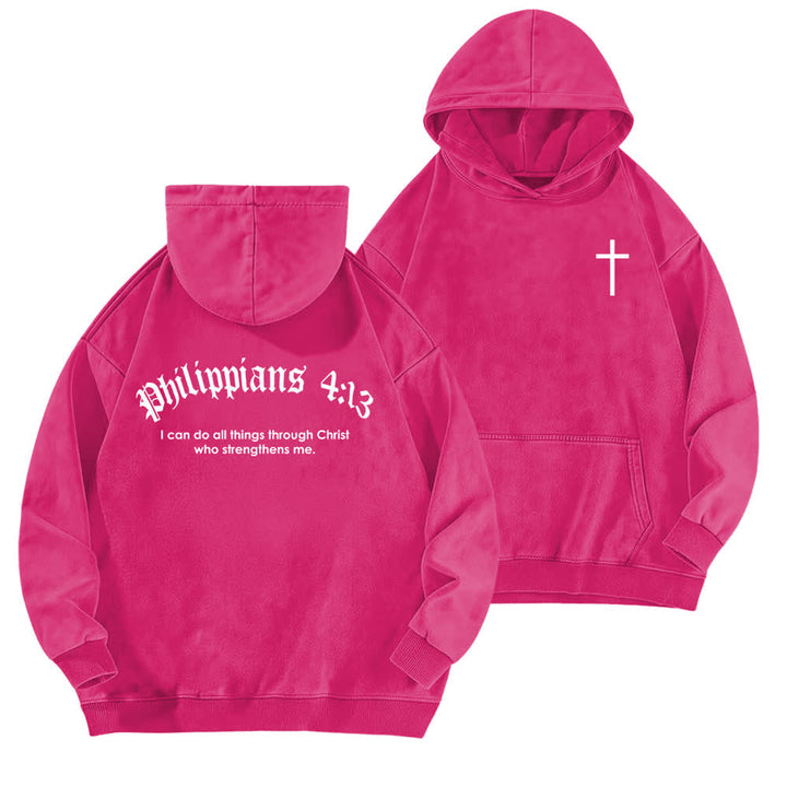 Christianartworkshop Felpa con cappuccio lavata con stampa gotica "Filippesi 4:13" e croce sul retro. - Rosa - 5XL - image 15