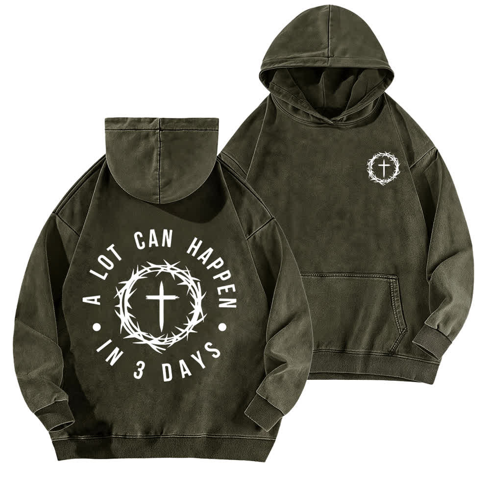 Christianartworkshop In 3 giorni possono succedere tante cose. Felpa con cappuccio lavata Thorn Cross. - Verde militare - 5XL - image 3