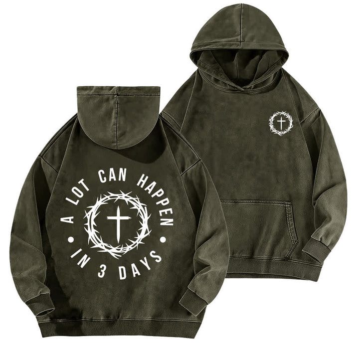 Christianartworkshop In 3 giorni possono succedere tante cose. Felpa con cappuccio lavata Thorn Cross. - Verde militare - 5XL - image 3