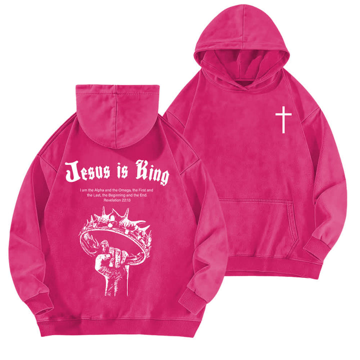 Christianartworkshop Felpa con cappuccio lavata "Gesù è Re - Corona di Spine" - Rosa - 5XL - image 15