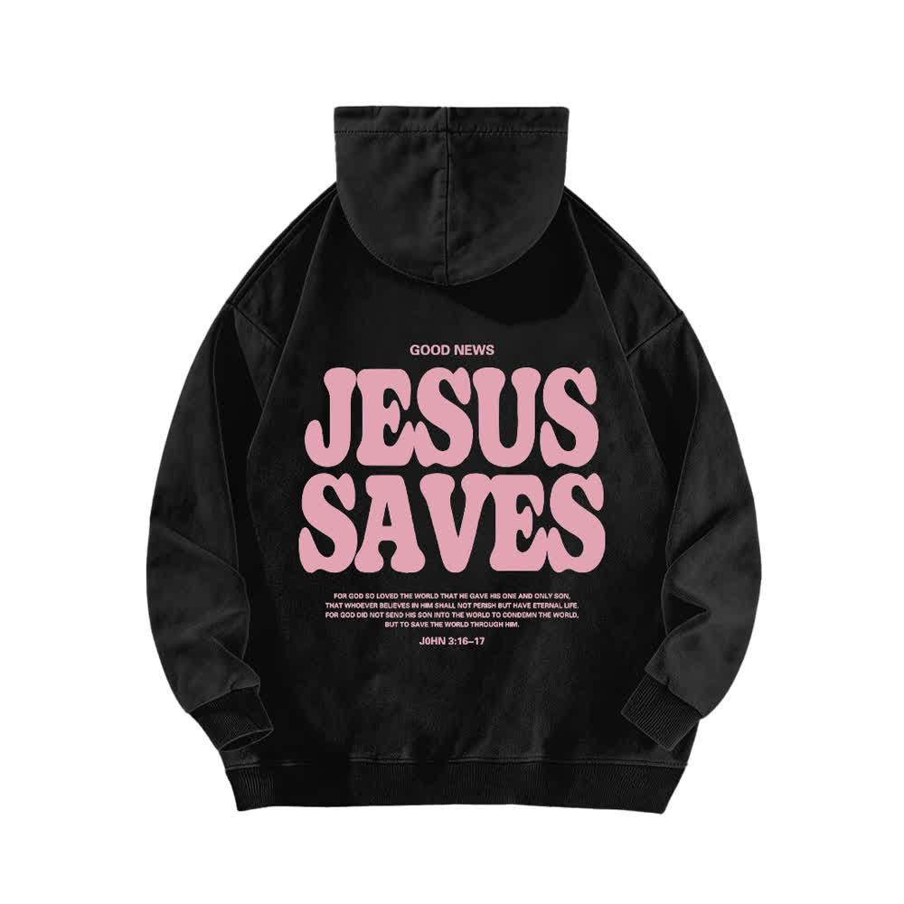Christianartworkshop Felpa con cappuccio lavata "Jesus Saves Good News" (fronte e retro) - image 1