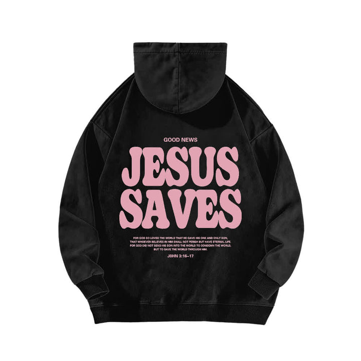Christianartworkshop Felpa con cappuccio lavata "Jesus Saves Good News" (fronte e retro) - image 1