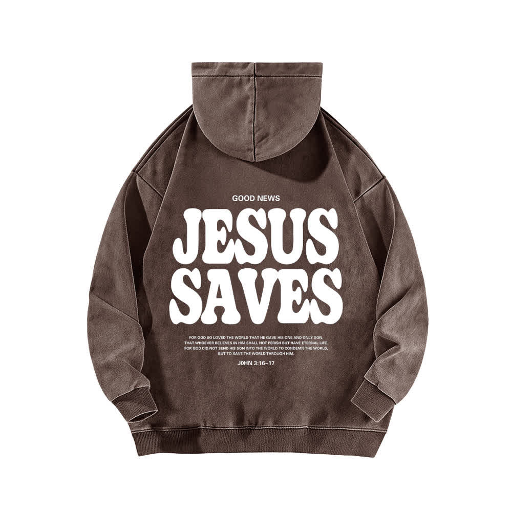 Christianartworkshop Felpa con cappuccio lavata "Jesus Saves Good News" (fronte e retro) - image 10
