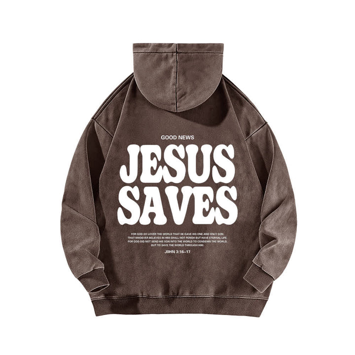 Christianartworkshop Felpa con cappuccio lavata "Jesus Saves Good News" (fronte e retro) - image 10