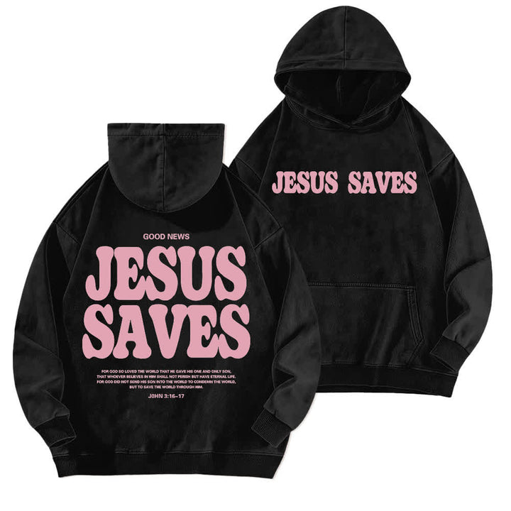 Christianartworkshop Felpa con cappuccio lavata "Jesus Saves Good News" (fronte e retro) - Nero - 5XL - image 0